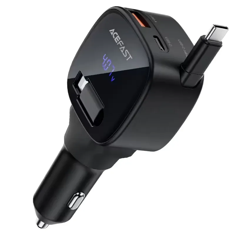 شاحن سيارة سريع ايس فاست ACEFAST B17 95W مع كابل USB-C مدمج قابل للسحب